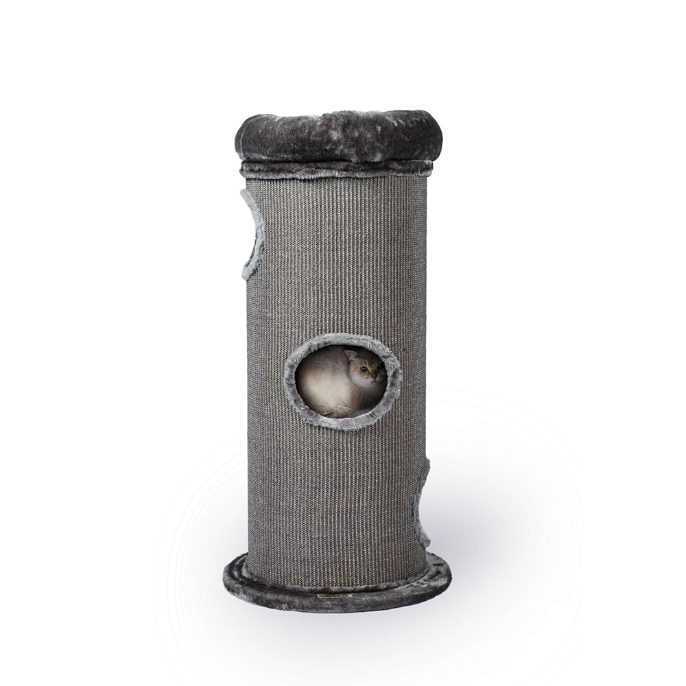 Grey Cat Scratching Barrel